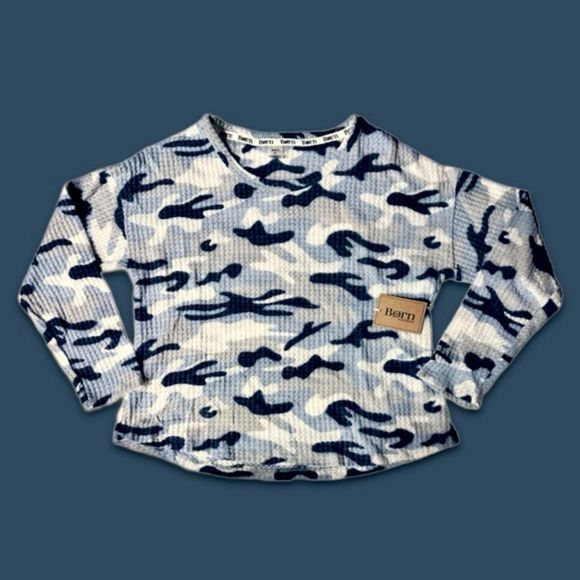 NWT Born Sleepwear Blue Camouflage Long Sleeve Top & Lounge Pants - Picture 3 of 12